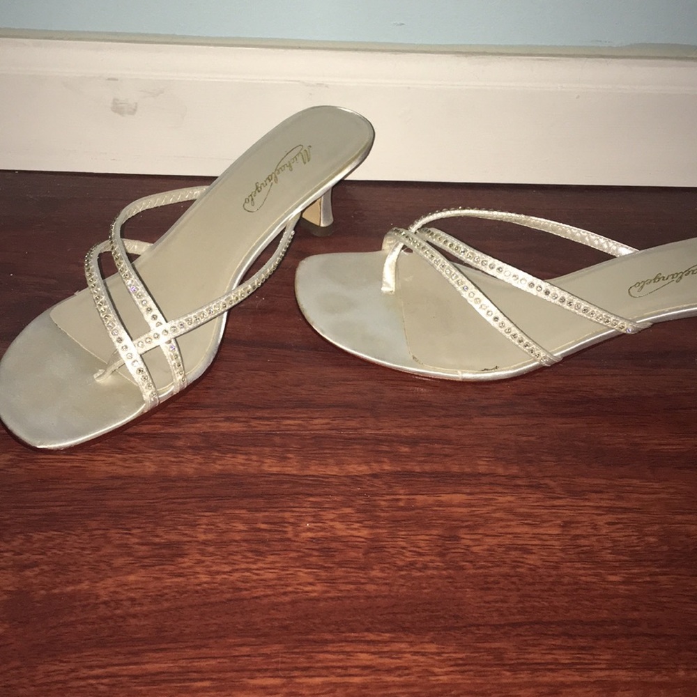 Michaelangelo Swarovski Crystal White Satin Dyeable Kitten Heels